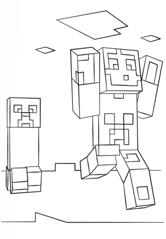 Minecraft Steve And Creeper Coloring Page